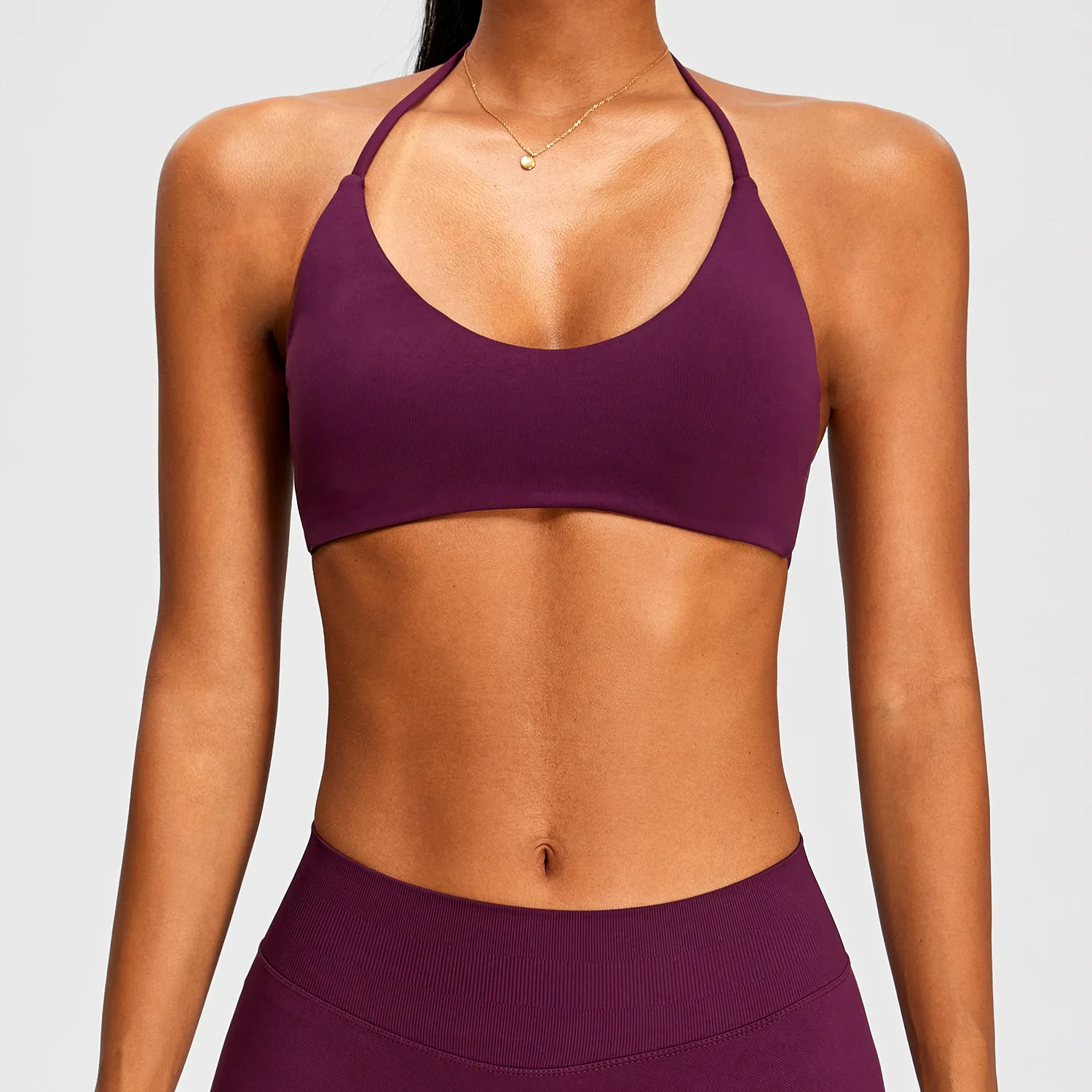 Women's Yoga Bra Fitness Vest Top Running Workout Gym Underwear Push Up Seamless Halter Deep V Backless Padded Tank Solid Ribbed