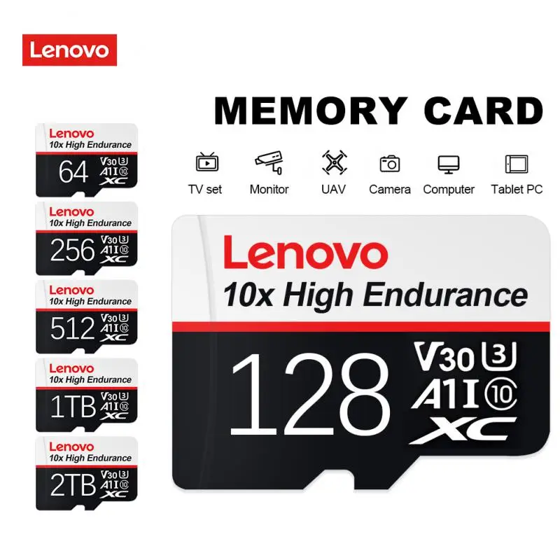 Lenovo-tarjeta de memoria SD A2 V30 U3, microtarjeta de 512GB, 256GB, 128GB, transferencia de 130 MB/s, C10 U1, tarjeta TF de 64GB, V10 A1, tarjeta Flash para tableta