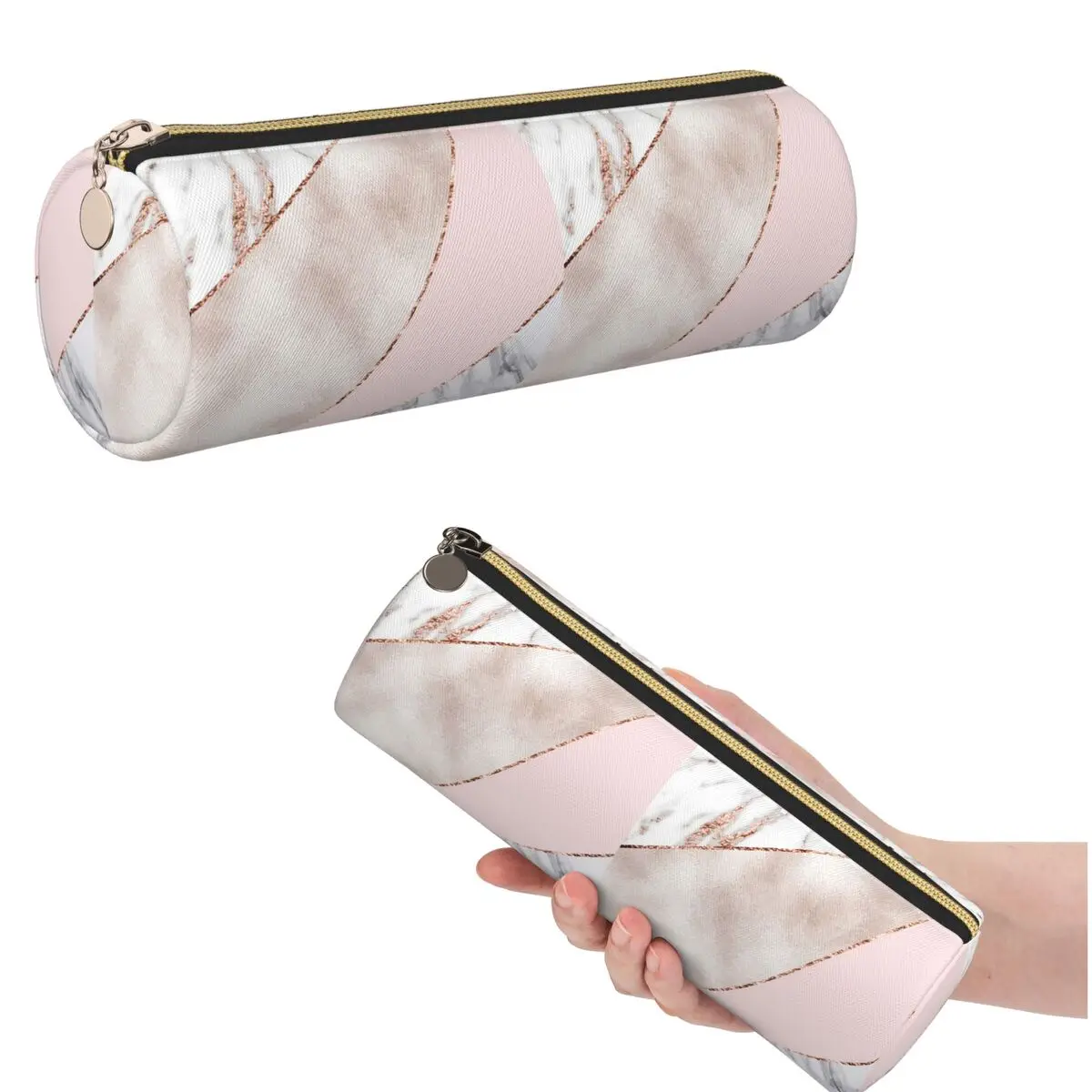 Spliced Mixed Rose Gold Marbl Pencil Case for Students School Cylinder Pen Box Pencil Bag Pen Holder