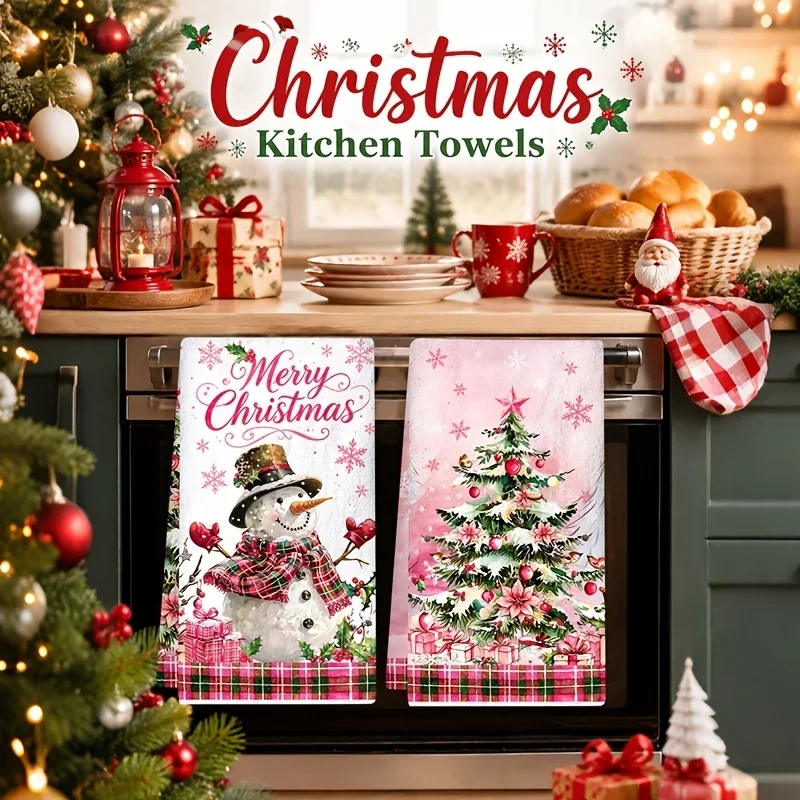 Pack of 2 Pink Buffalo Checkered Christmas Kitchen Towels