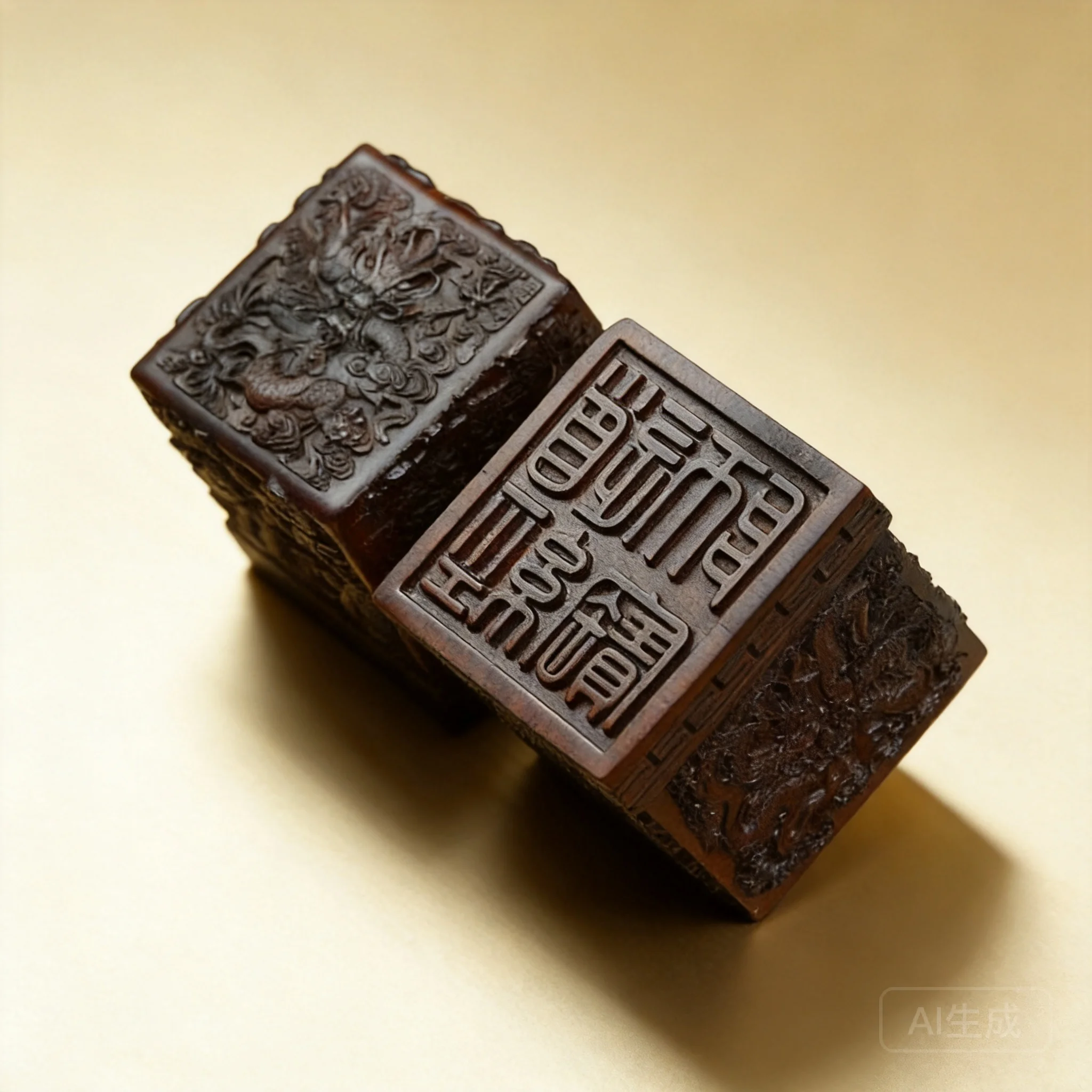 Traditional Chinese Hand Carved Nine Dragon Thunderstruck Jujube Wood Taoist Seal Lucky Blessing Draw Wealth Feng Shui Home Deco