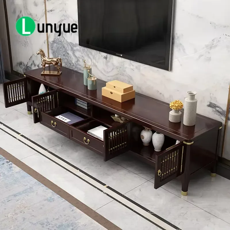 Luxury Solid Wood TV Cabinet with Storage Drawers Modern Chinese Style Media Console for Small Apartment Living Room