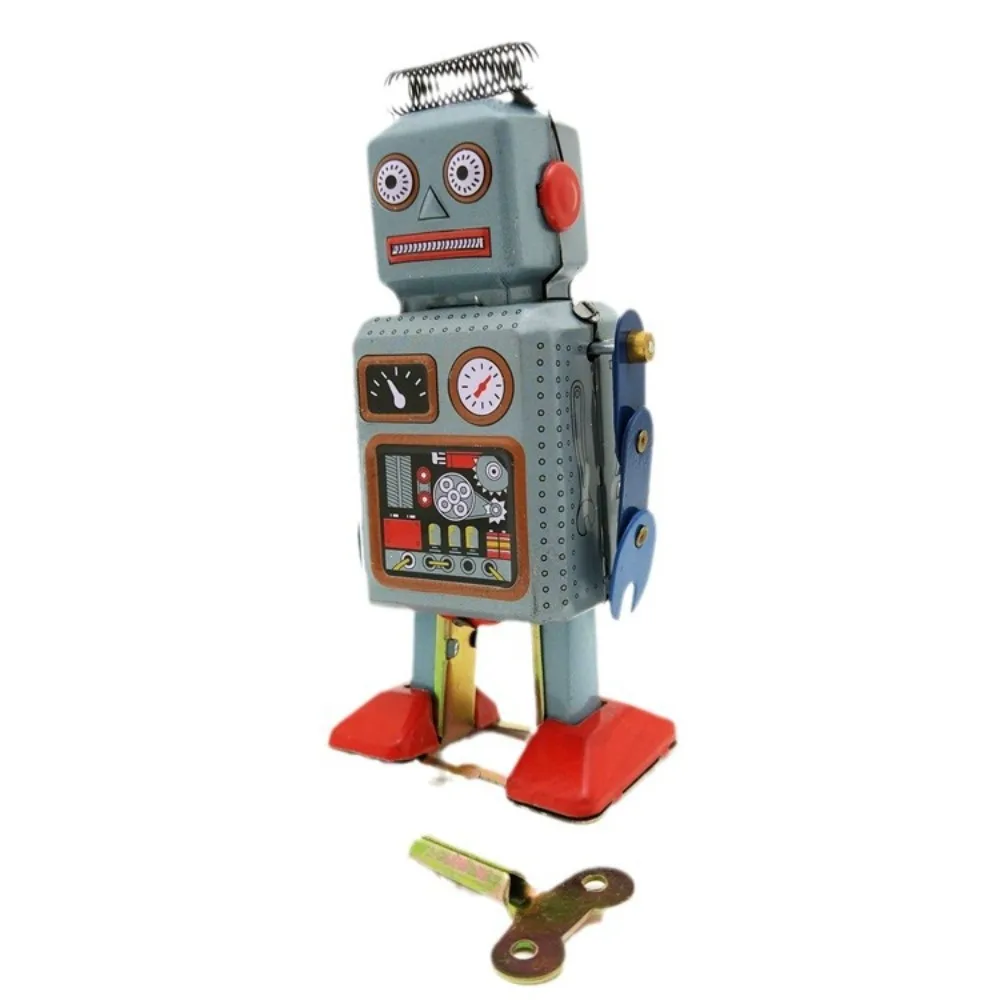 Robot de batterie à remonter, Robot de marche, Style rétro, horloge en métal et fer, jouet de marche, jeu amusant nostalgique