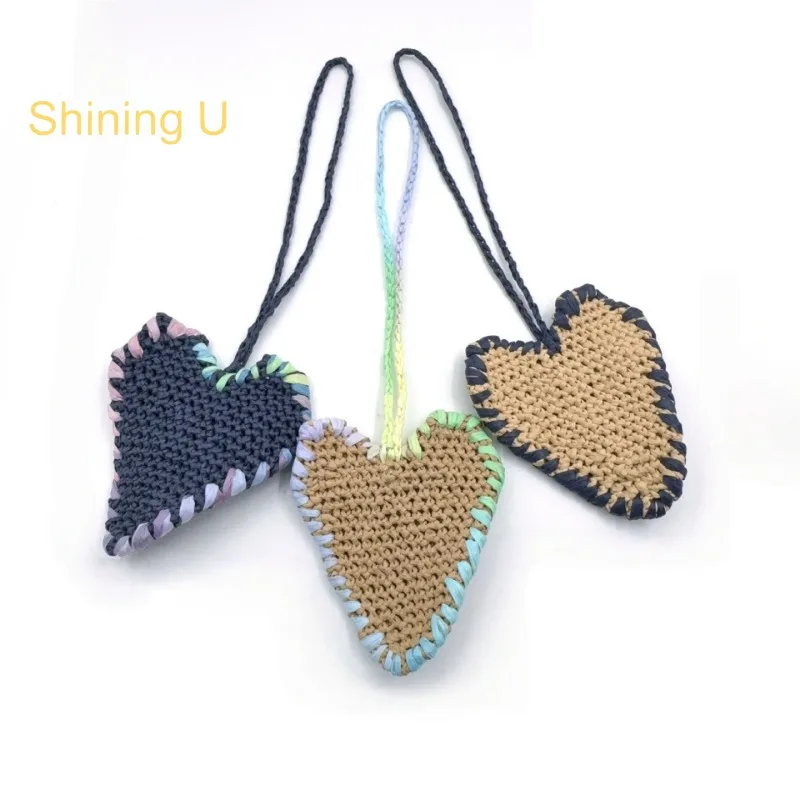 Shining U Handmade Raffia Heart Keychain for Women Bag Charms Fashion Accessory Summer