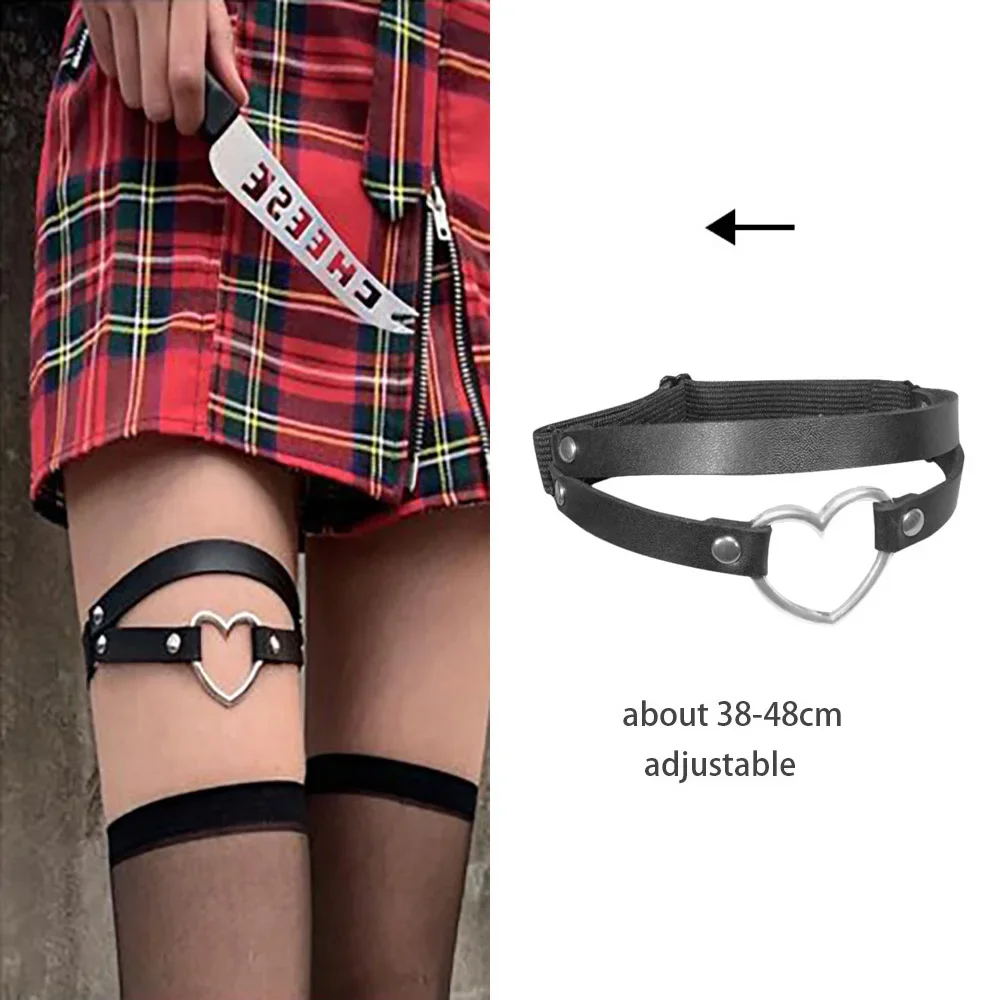 Cosplay Harajuku Gothic Ring Bondage Suspender Women Rock Sexy Elastic Pu Leather Belt Leg Punk Harness Love Heart Thigh Garter