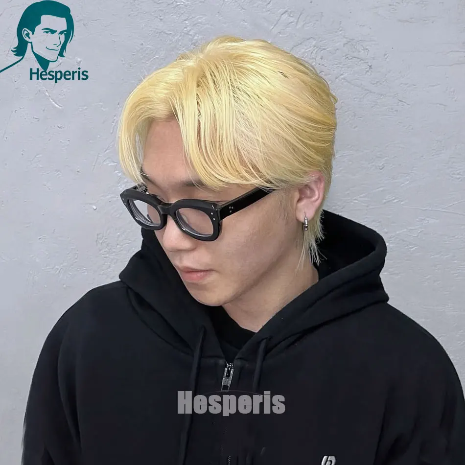 

Hesperis 613 Самый светлый блондин человеческие мужские парики Короткая стрижка Pxie Полная голова Кружевные парики для мужчин Блондинка Предварительный стиль Бесклеевые мужские парики
