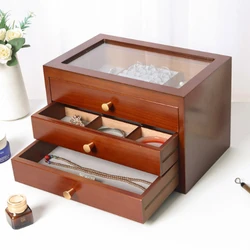 Wood Jewelry Box Velet Necklace Bracelet Earrings Rings Jewelry Boxes for Women Accessories Display Stand Storage Organizer