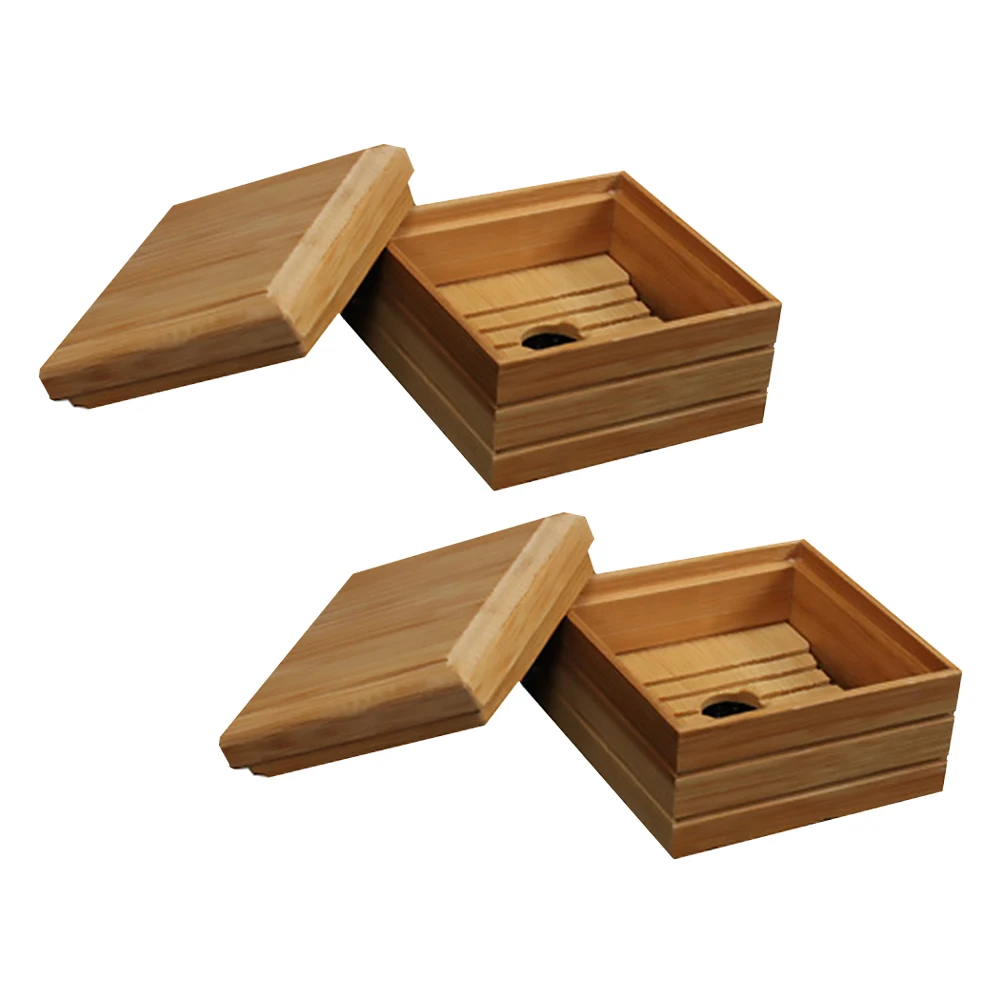 

2pcs Bamboo Box For Bathroom Kitchen Travel Soap Soap Dish For Outdoor Dish Storage Container Tray Camping Outdoor