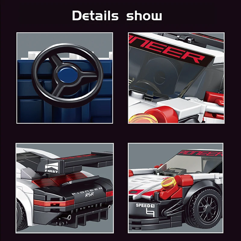 Molde rei carro de corrida rsr conjuntos de construção de carro com vitrine acrílica modelo brinquedos blocos de construção kit presente aniversário para crianças meninos