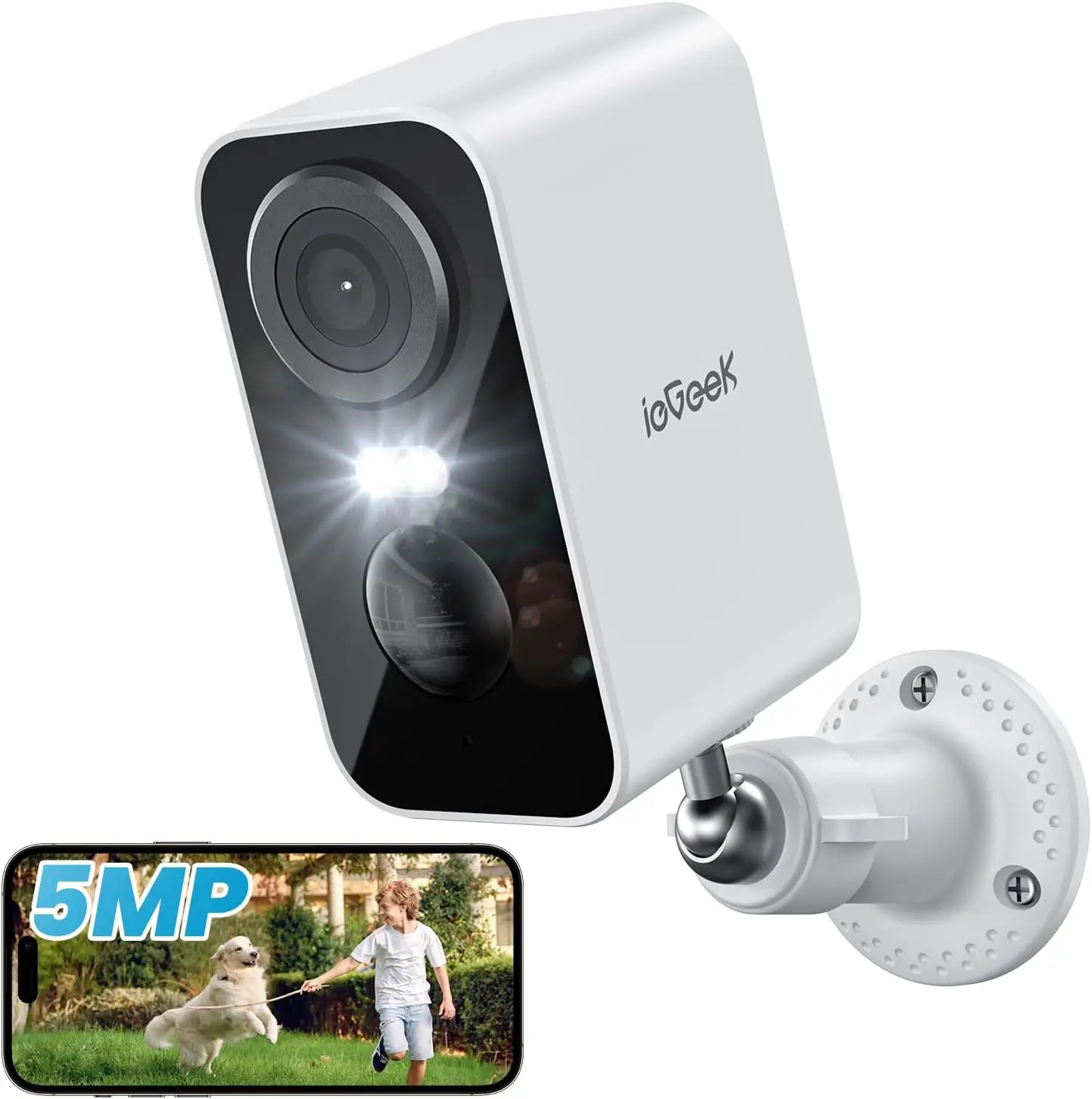 Image of ieGeek 5MP Sicherheitskameras für den Außenbereich, 5MP batteriebetriebene kabellose WLAN-Sicherheitskamera mit Scheinwerfer & Sirenenalarm, 2-Wege-Audio