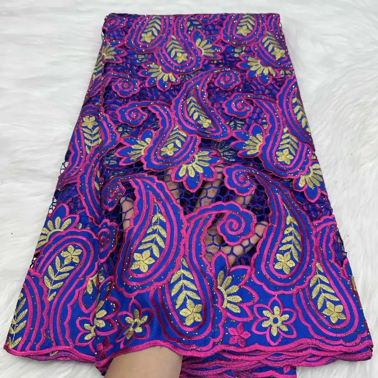 2025 New Design Purple Laser Guipure Cord African Lace Fabric Nigerian French Guipure Lace Fabric For Women Party Dress LYC2504