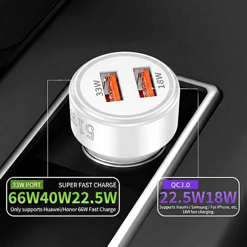 Dual USB Car Charger 51W QC 3.0 Fast Charging Adapter Dual Port Auto Cigarette Lighter Power Supply For iPhone 17 16 For Samsung view 4