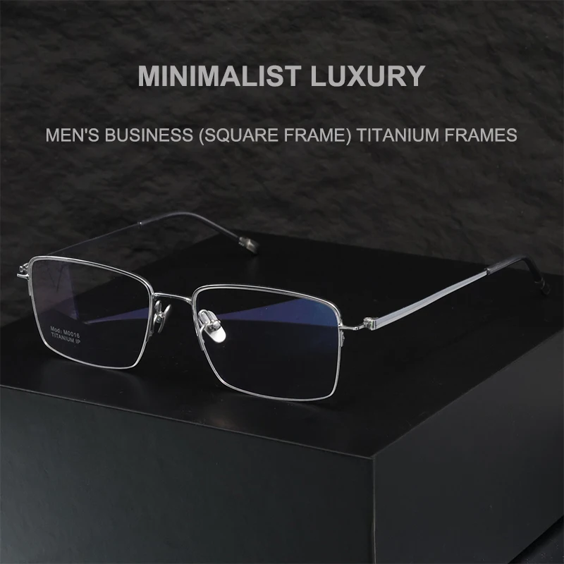 Men's Business Ultra-Light Pure Titanium Square Glasses Frame Semi-Rimless Casual Eyeglasses Elegant Wide-Rimmed Eyewear