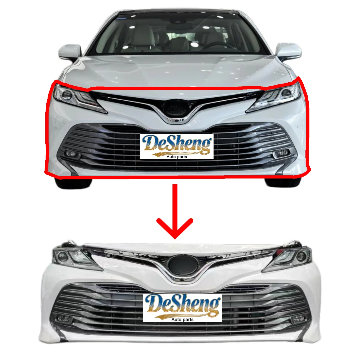 

Parts for the Complete Front End for Camry, Including the Front Bumper, Headlights,grille, Radiator, Louvers, Frame