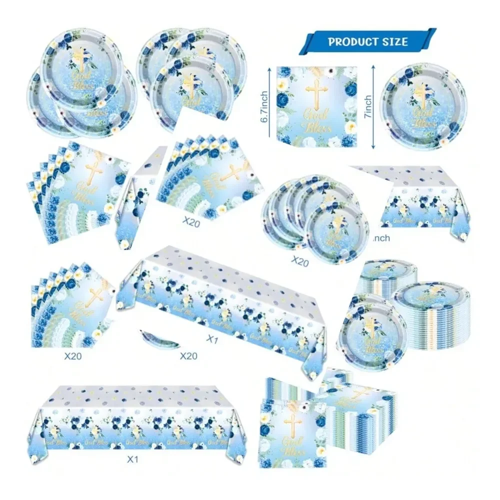 God Bless Tableware Setfirst Communion 20 Plates And 20 Napkins And Tablecloth5…