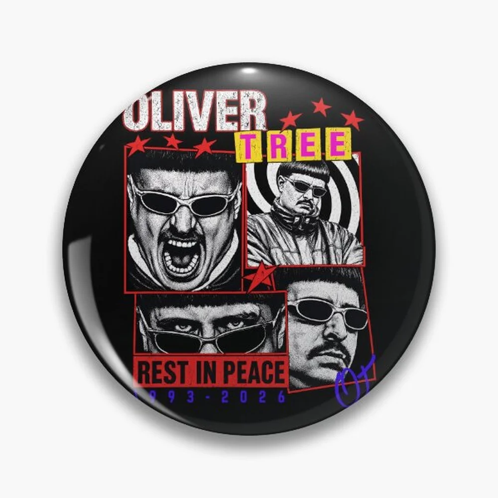 RIP OT, In loving memory OT, Oliver Tree Rest In Peace 1993 to 2026 Memorial Pin Holographic Star Heart Pin Brooches Laminated B