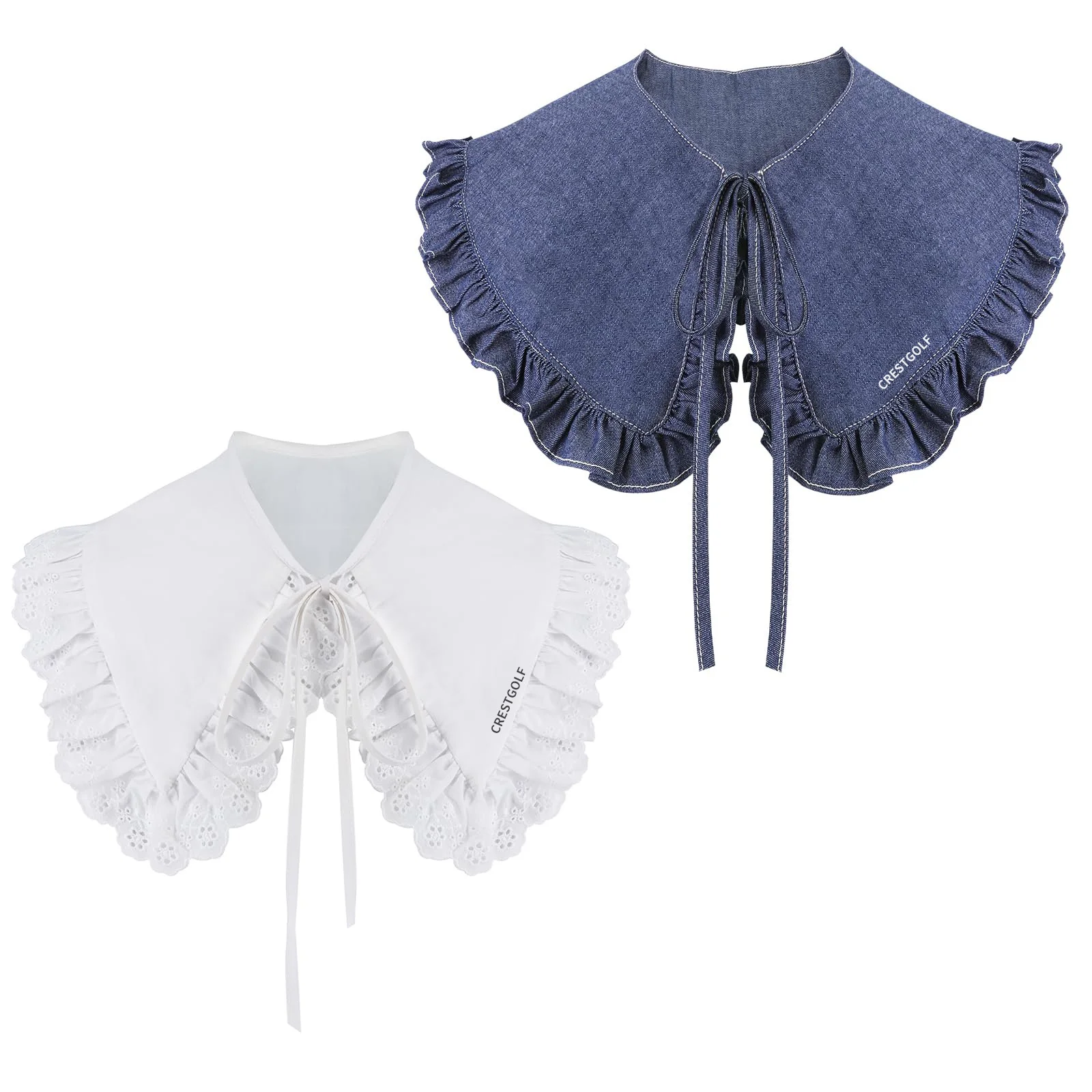 CRESTGOLF Blusas con cuello desmontable para mujer Medias camisas con cuellos extraíbles Denim y volantes