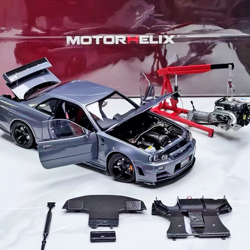 MOTORHELIX Diecast Alloy 1/18 Scale R34 Skyline GTR Supercar Cars Model Adult Toys Classics Gifts Collection Static Display