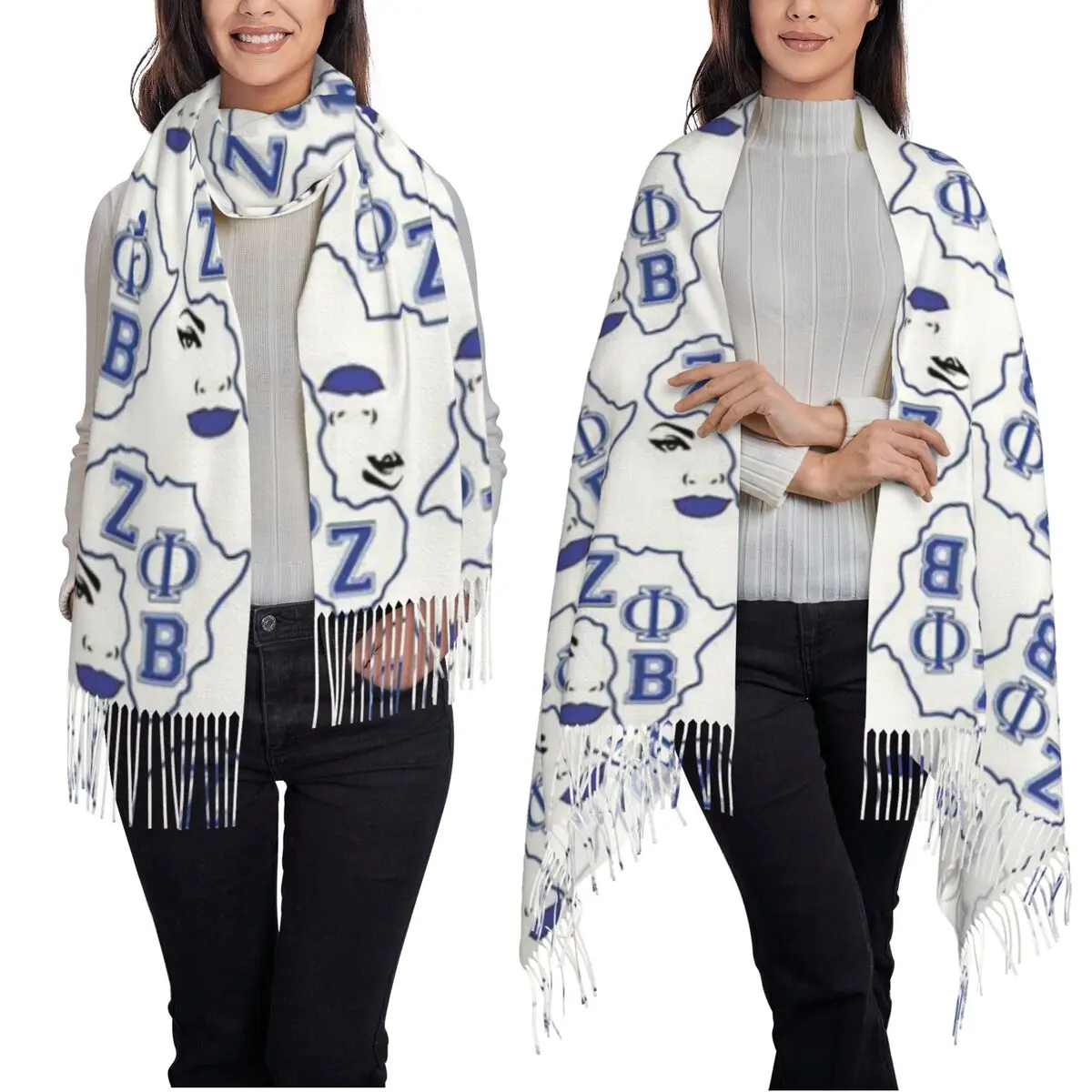 كبير زيتا فاي بيتا نادي نسائي شعار اليونانية رسالة 1920 وشاح شرابة الأوشحة للنساء شالات ويلتف كبير الخريف الشتاء شال التفاف