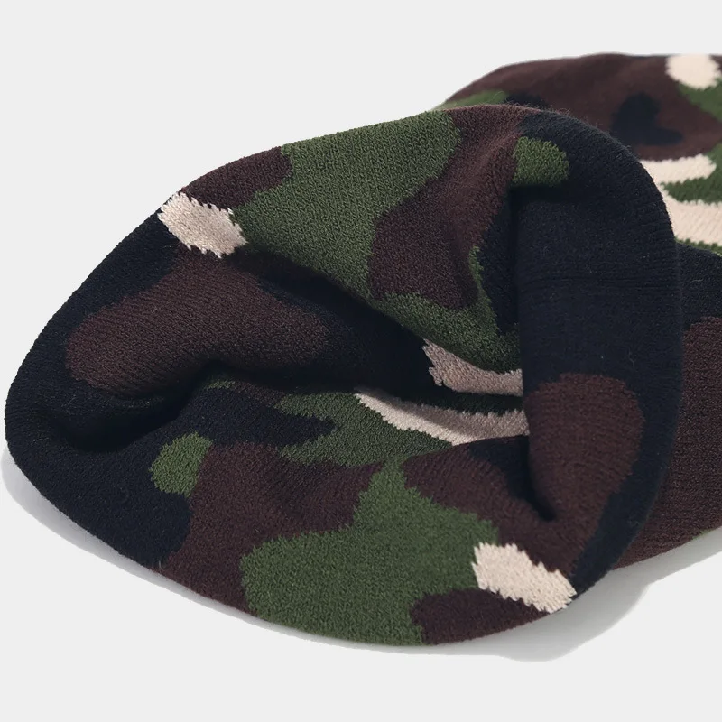 Beanie Caps Hot Sale Winter Men Warm Knit Hat Casual Camouflage Jacquard Rolled Hip Hop no Cap Ftrucker hatsree Shipping