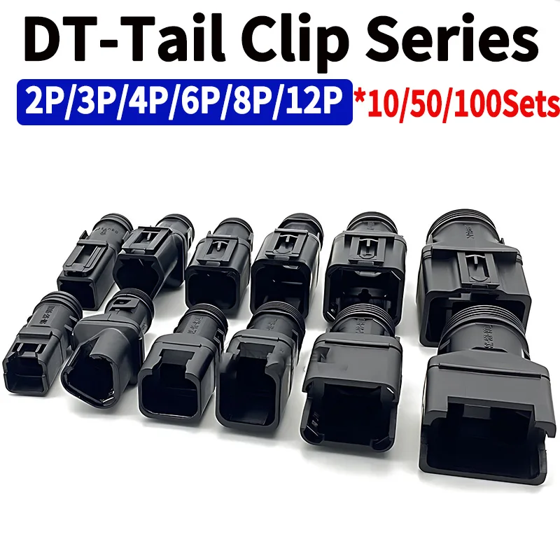 

10/50Sets DT Connector Corrugated Pipe Fixed Harness Clip, 2-12P Male Female Tail Clip Set with Protective Sheath and Fixed Clip