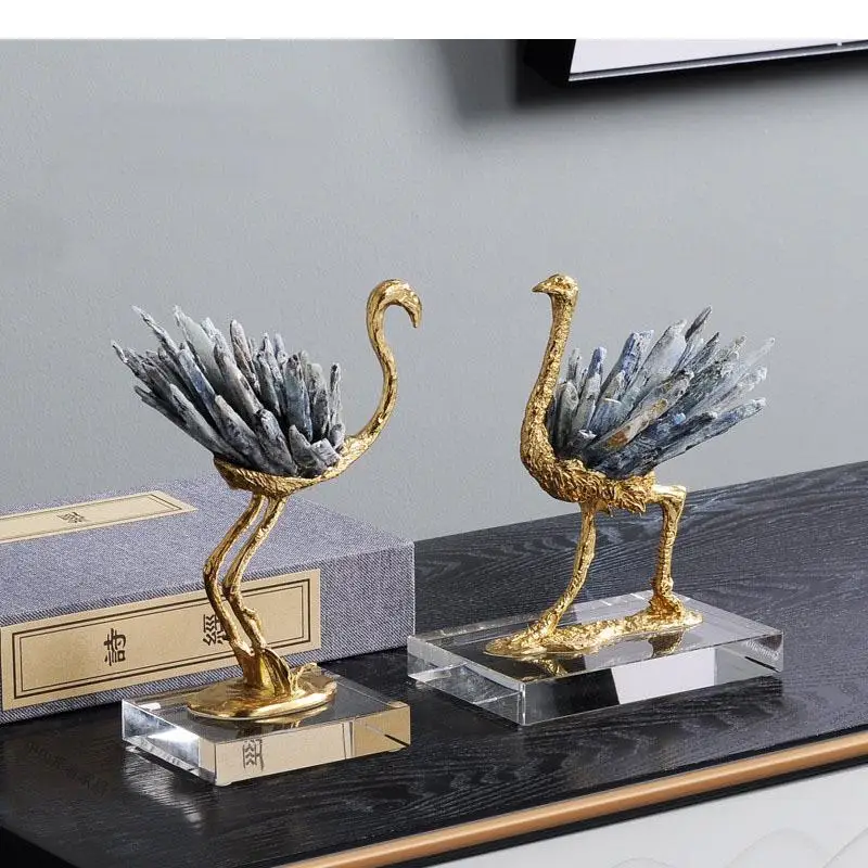 

Crystal Fairy Crane Statue Crafts Ornaments Golden Copper Figurine Desk Decor Handicraft Statuette Home Decoration Modern