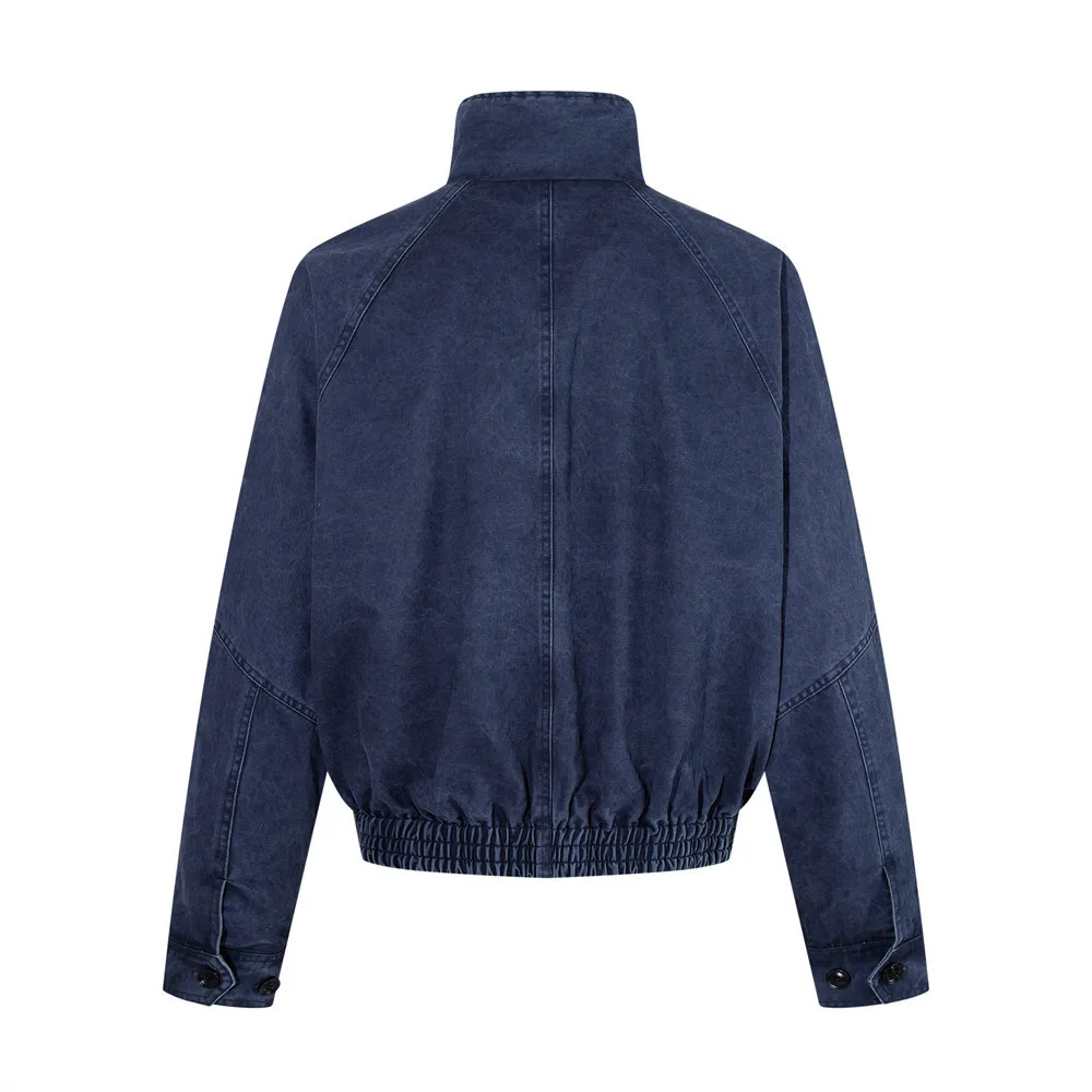 MWJLPWQ Washed Distressed Canvas High-Collar Jacket Men Punk Deconstructed Patchwork Loose-Fit Workwear Stand-Collar Tops 20836