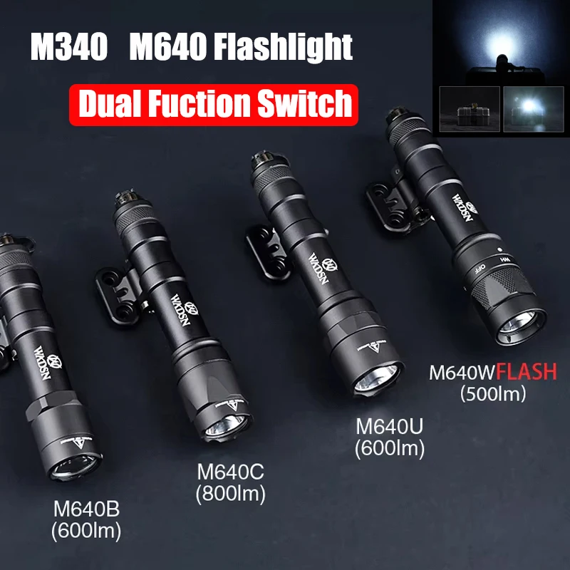 

WADSN M340W M640W M340 M640 Tactical Flashlight AR15Rifle Weapon Light Airsoft Scout Light strobe Mlok Keymod 20mm Rail