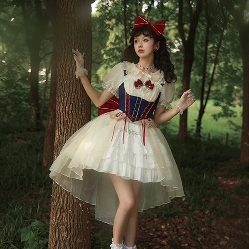 New Original Japanese Harajuku Bai Xueji Bow Stitching Hot Girl Fashion Lolita Temperament Kawaii Sweet JSK Dress