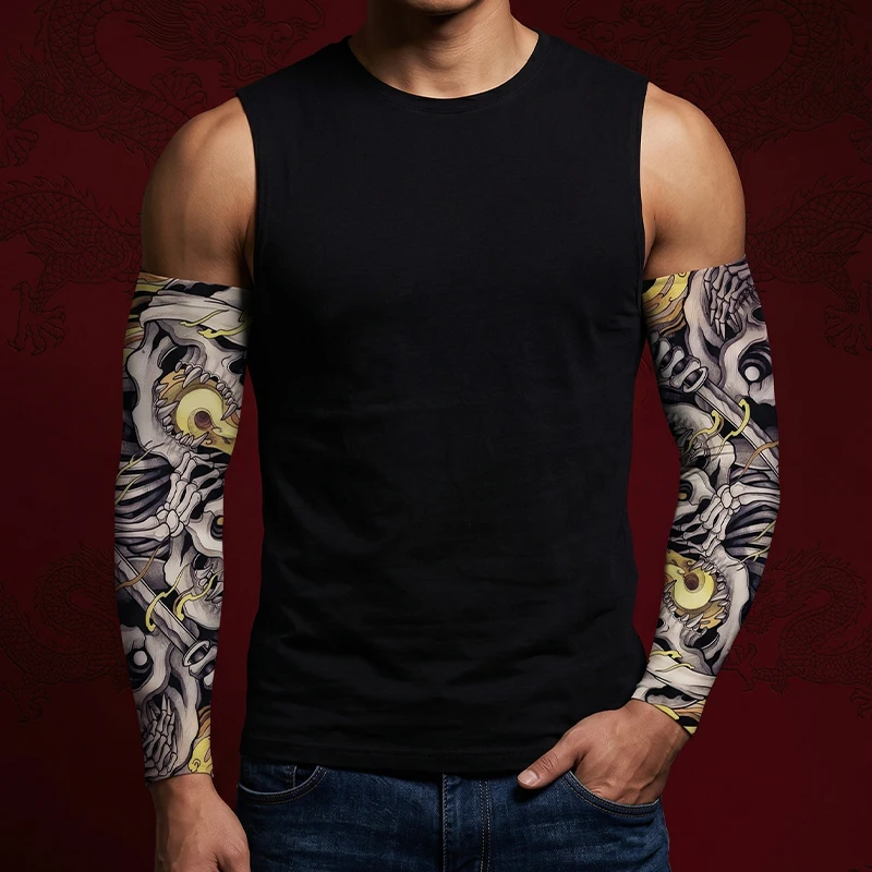 Men's Tattoo Arm Sleeves Seamless Ice Silk Arm Sleeve Cooling for Cycling Outdoor Hiking Fishing Sun Protection Women's Sleeve