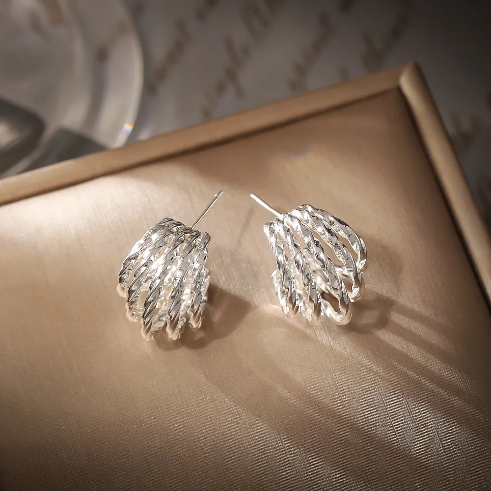 

Fashionable and exquisite niche light luxury cool style earrings high-end metal earrings versatile silver needle earrings