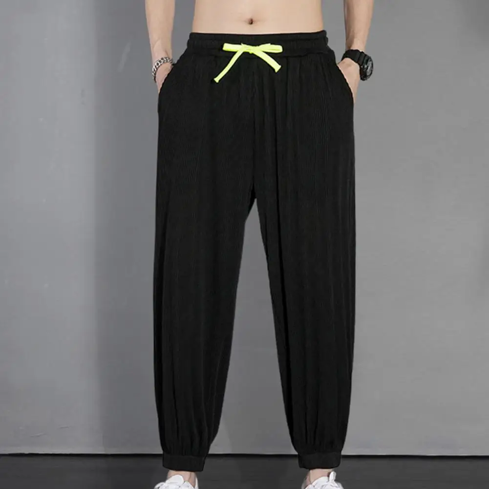 Fashion Joggers Trousers Shrinkable Cuffs Sports Pants Elastic Waistband Versatile Men Wide Leg Running Loose Sweatpants