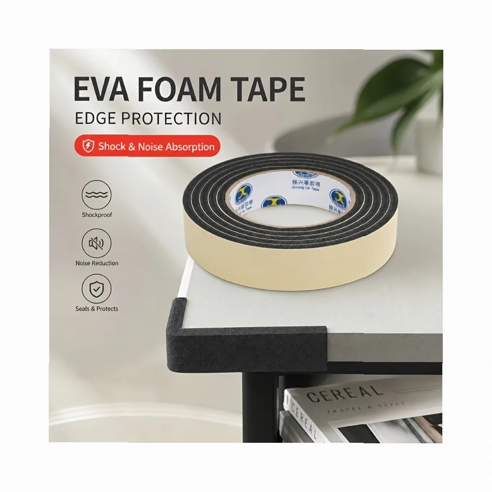 10mm Thick Single-Sided Black Foam Tape, Door & Window Gap Filler Seal Strip, Soundproof Weatherproof Self-Adhesive