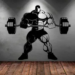 Large Size Bodybuilder Gym Fitness Coach Sport Muscles Wall Decal Vinyl Art  Wall Sticker Gym Club Weightlifting Wallpaper S011