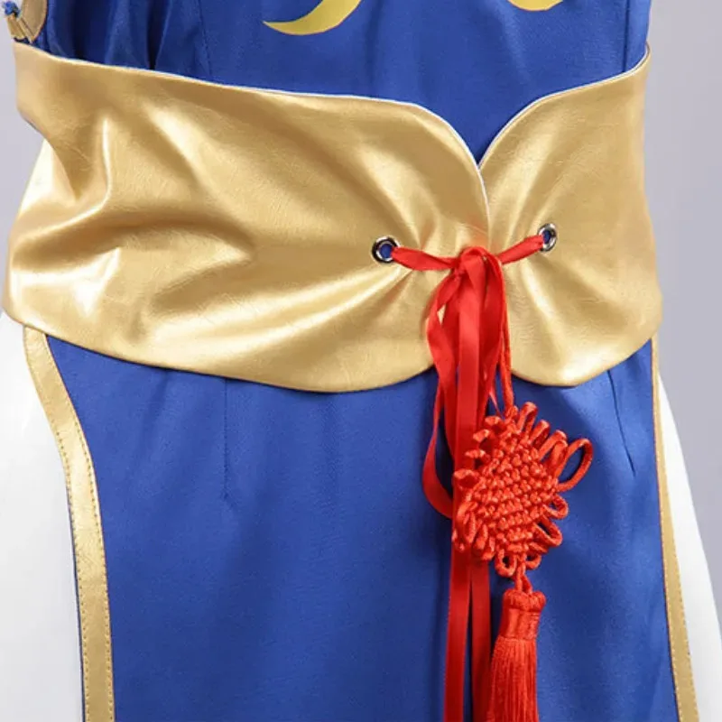 

DY20Game Chun Li костюмы для косплея боевая форма синий Cheongsam сексуальные наряды пояс головные уборы полный комплект аниме карнавальное праздничное платье U