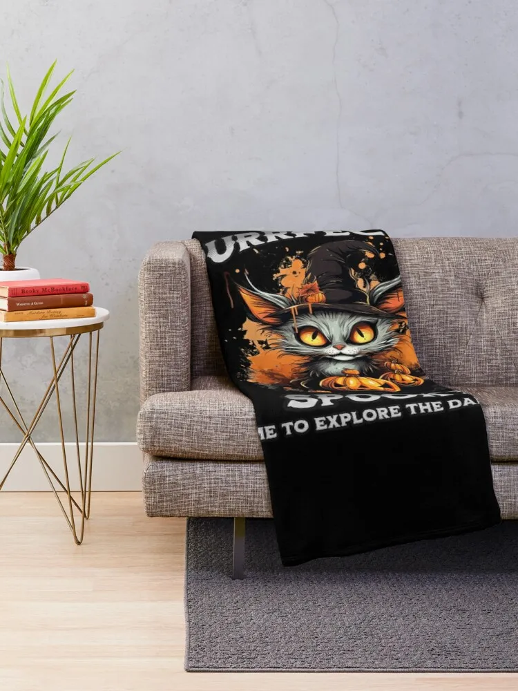 Creepy Scary Cat Purrfectly Spooky Time To Explore The Darkness Throw Blanket Nap Personalized Gift Sofa Quilt Blankets