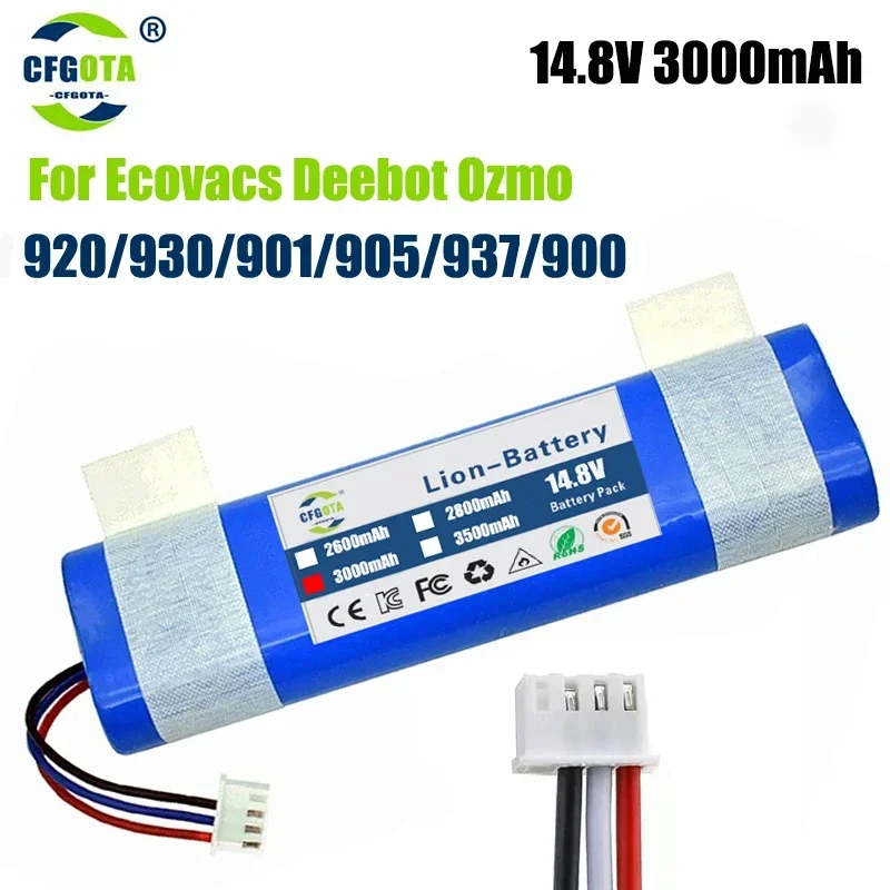 

14.4V 3000mAh Robot Vacuum Cleaner Replacement Battery for Ecovacs Deebot Ozmo 920,930,901,905,937,900 Lithium Ion Battery