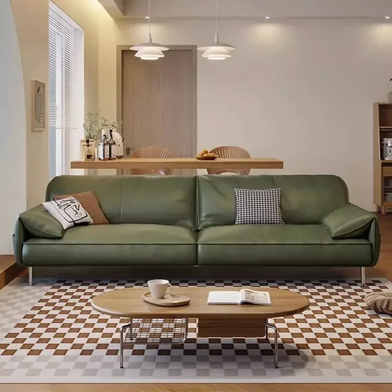 أريكة جلدية أمريكية، أريكة جلدية من جلد البقر بحشوة إسفنجية، مناسبة لغرفة المعيشة والفندق والفيلا باللون الأخضر الداكن على الطراز القديم
