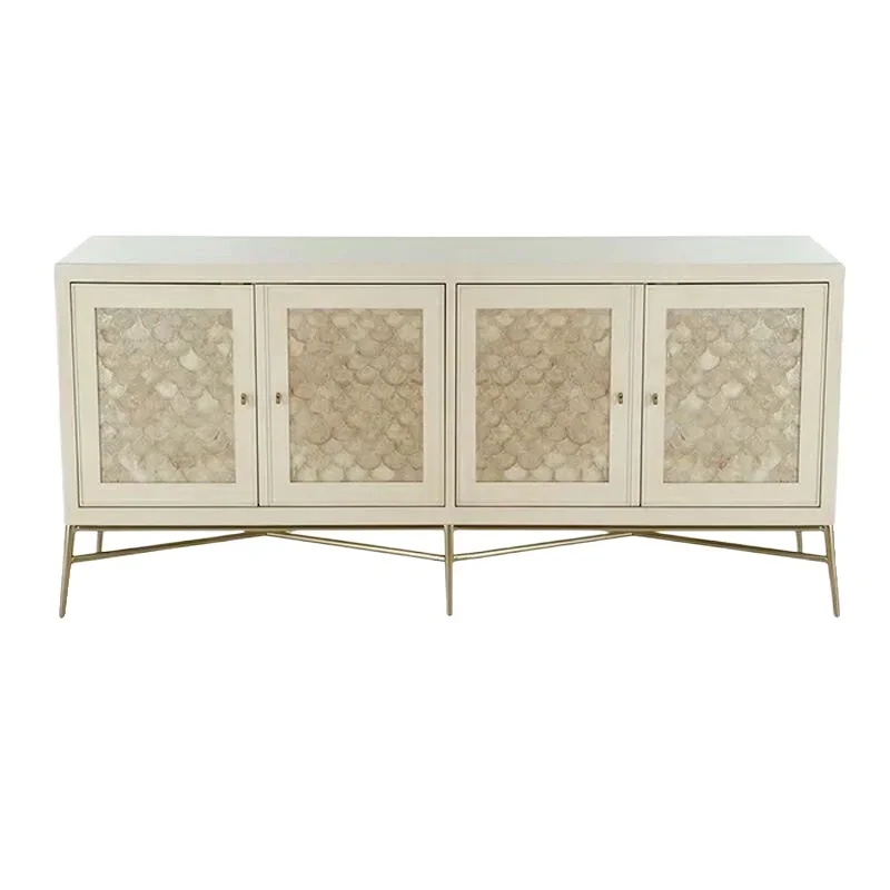 

Modern simple solid wood TV cabinet furniture living room four-door metal shell audio-visual cabinet