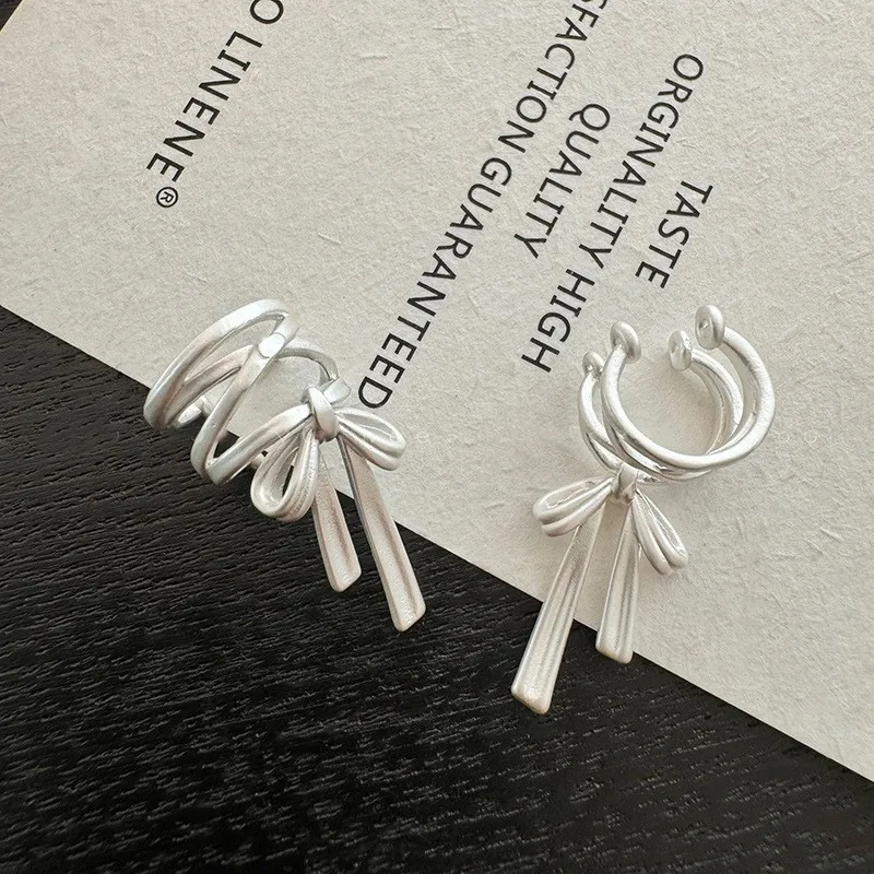 Korean Fashion Girl 2026 New Style Ribbon Aesthetics Ear Clip Ballet Style Ribbon Bow Ear Cover K-pop Earrings for Women