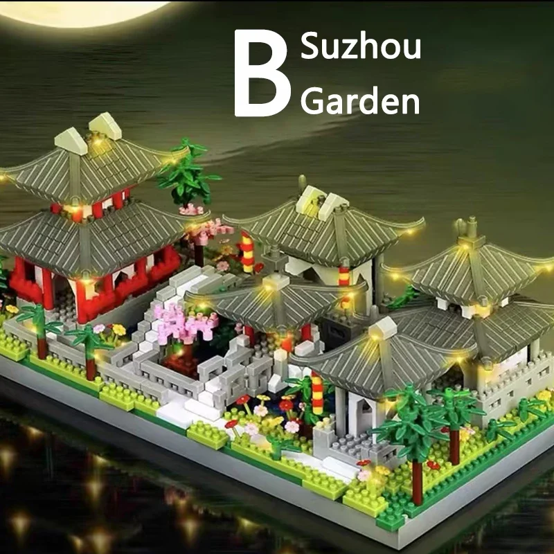 1800+Pcs China Suzhou Classic Garden Series Famous Building Block Set Mini Building Bricks Model Toy Ornaments Birthday Gifts