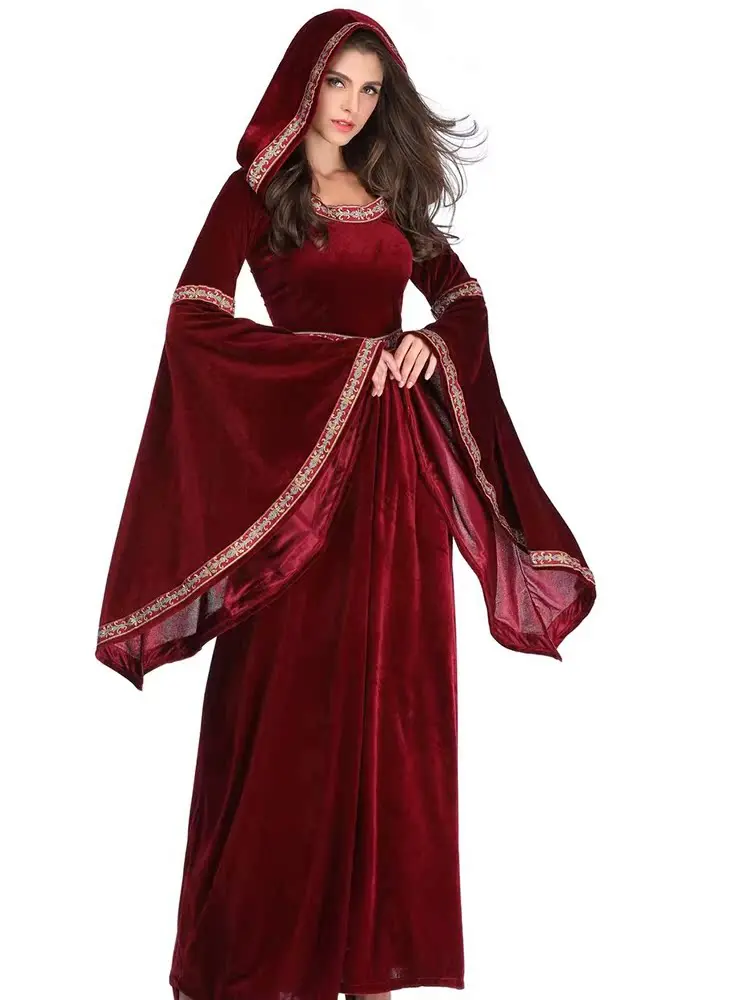 

loween Parent-Child Witch Costume Vintage Court Long Skirt with Bell Sves Women's Ethnic Stage Costume