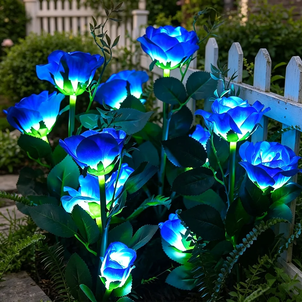 Solar 5 Head LED Garden Home Decoration Flowers Simulation Rose Flower Solar LED Lights Landscape Garden Yard Lawn Night Light