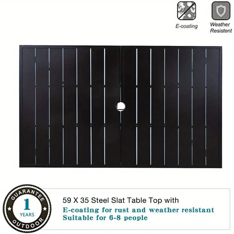 Mesa de comedor para Patio con orificio para sombrilla, mesa rectangular para exteriores para 6 personas, mesa rectangular de Metal resistente a la intemperie para Patio