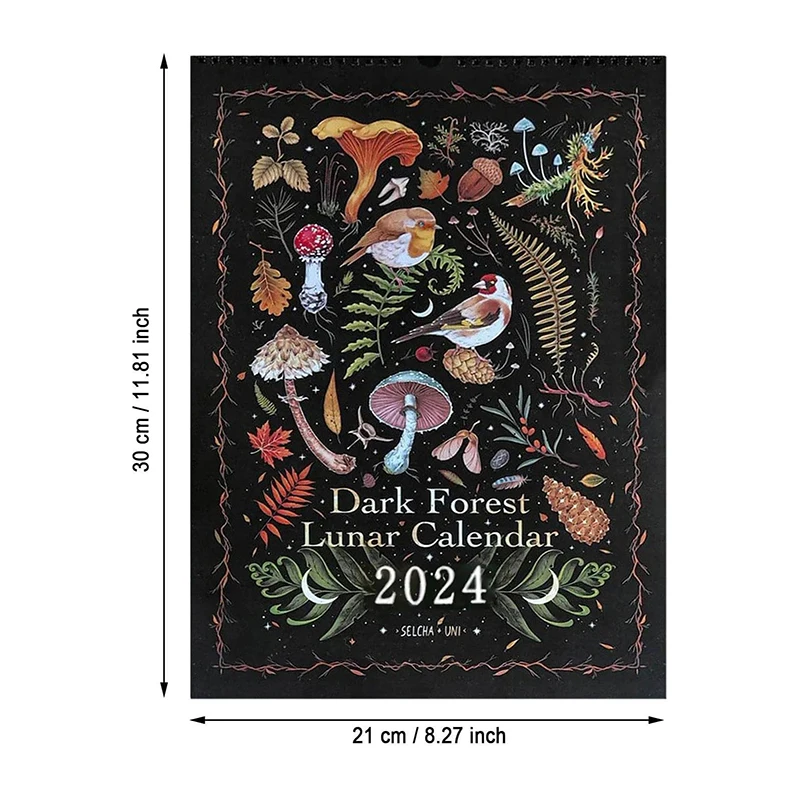 Calendrier lunaire de la forêt sombre, 12x8 pouces, contient 12 strations icidaires originales, proximité Wn tout au long de l\'année, 12 mois