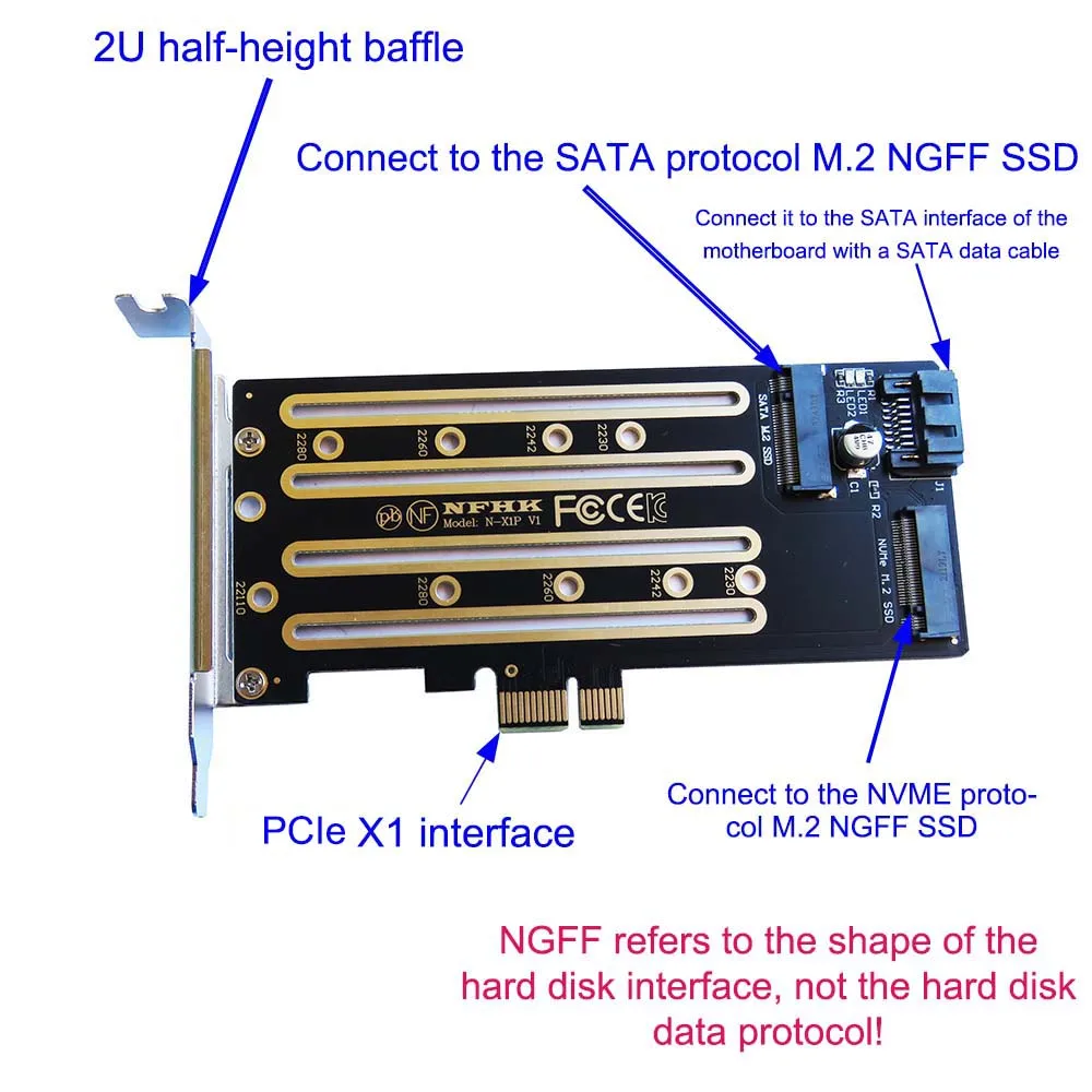 NVMe M.2 SSD Vers PCIe 3.0 4.0 X1 X4, SATA M.2 SSD Vers SATA Adaptateur Double Usage Avec Support Adaptateur PCIE Vers M2/M.2