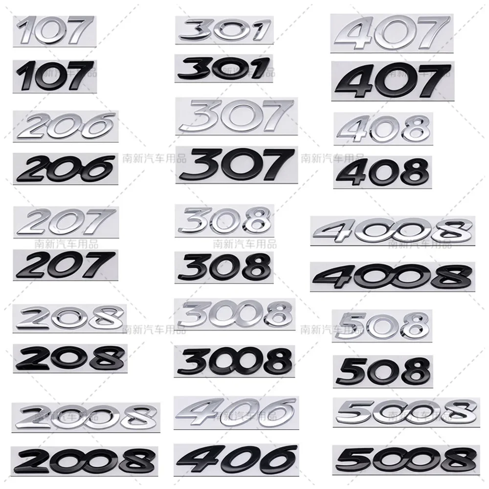 3D Car Sticker Rear Trunk Badge For Peugeot 206 207 301 307 308 408 508 2008 3008 4008 5008 Letters Replace Emblem Accessories