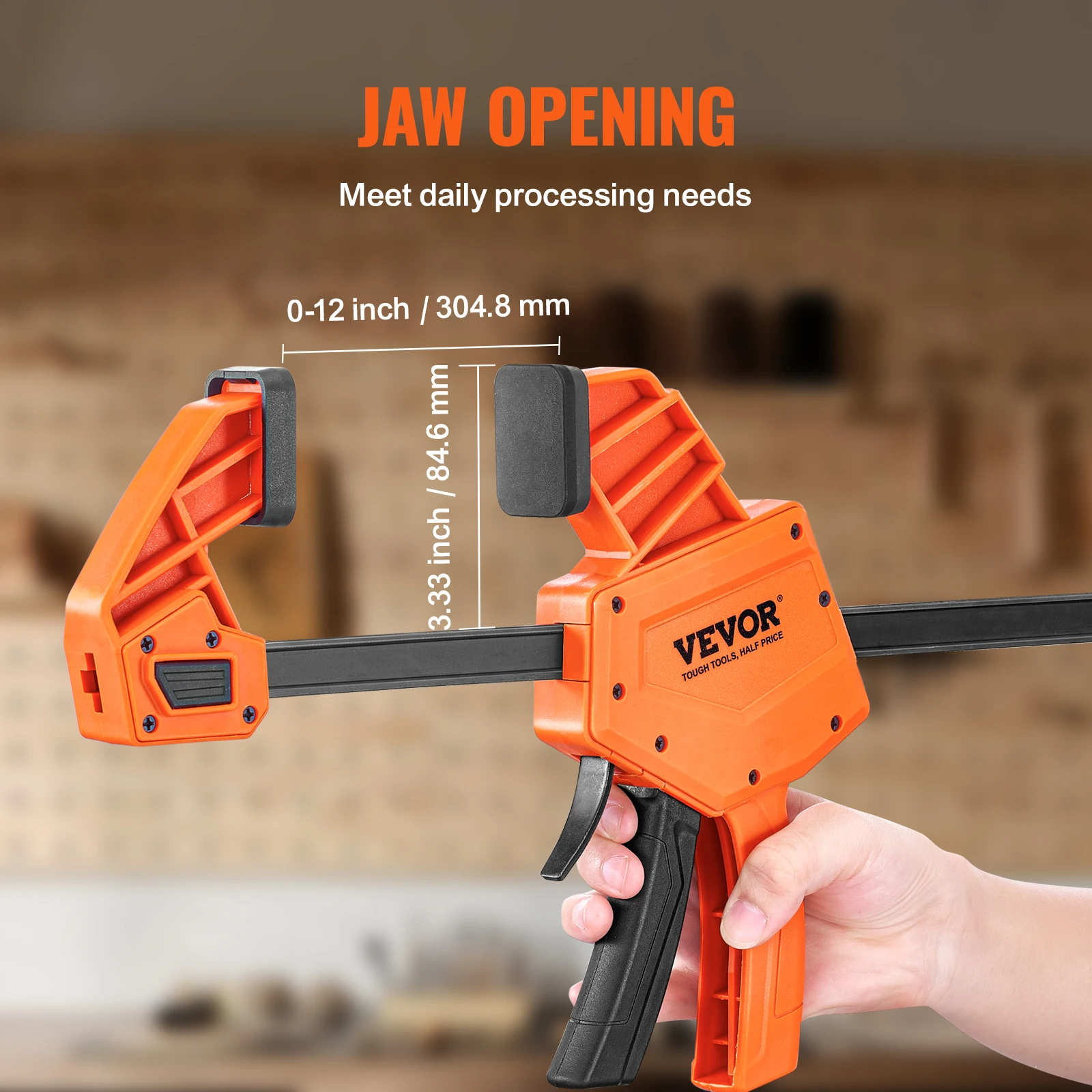 VEVOR Bar Clamps for Woodworking 2-Pack One-Handed Clamp/Spreader Plastic Carbon Steel Wood clamps for Woodworking Metalworking