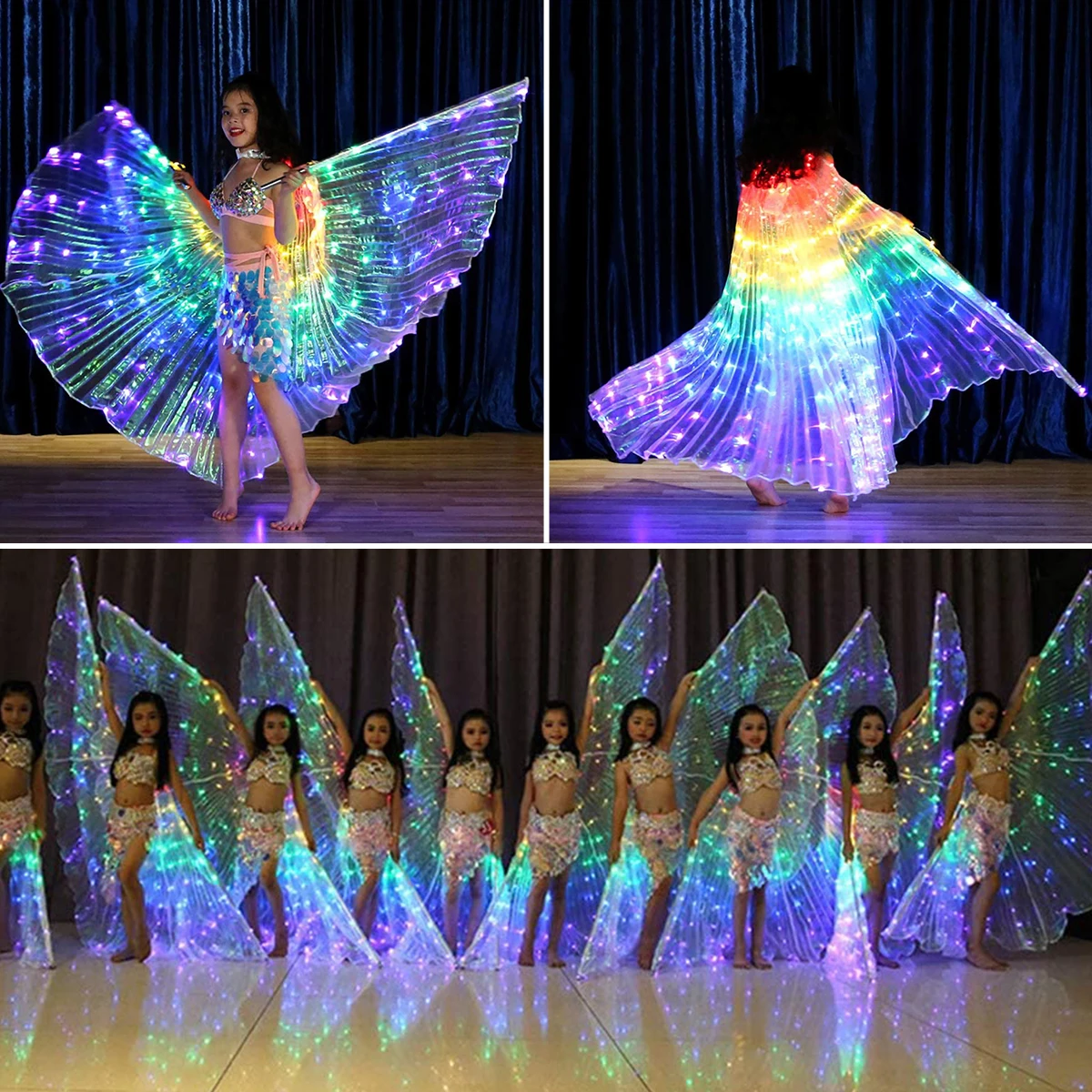 Led Isis Wings, Belly Dance Butterfly Wings with Telescopic Sticks, Glowing Costume, Party Festival Performance Props, 240 Leds