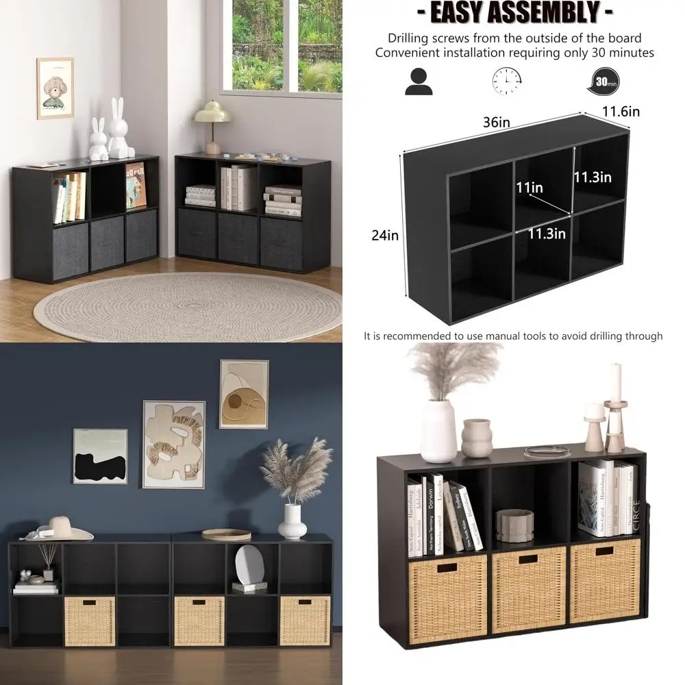 

White 6-Cube Storage Organizer with Closed Back, Living Room Cubby Shelves